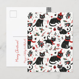 キュートなレトロ黒猫のクリスマス ポストカード