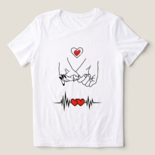 キュートなロマンチックバレンタインハートビートライングラフィック トライブレンドTシャツ