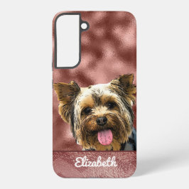 キュートなローズゴールドピンクのヨークシャテリア犬の名前、プレッピーでおしゃれ SAMSUNG GALAXY S22+ケース