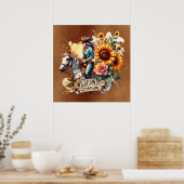 キュートなワイルドフラワー女性のカーボーイウェスタン ポスター (キッチン)