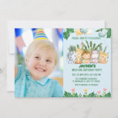 キュートなワイルドワン熱帯性ジャングルサファリ動物 招待状 (正面)
