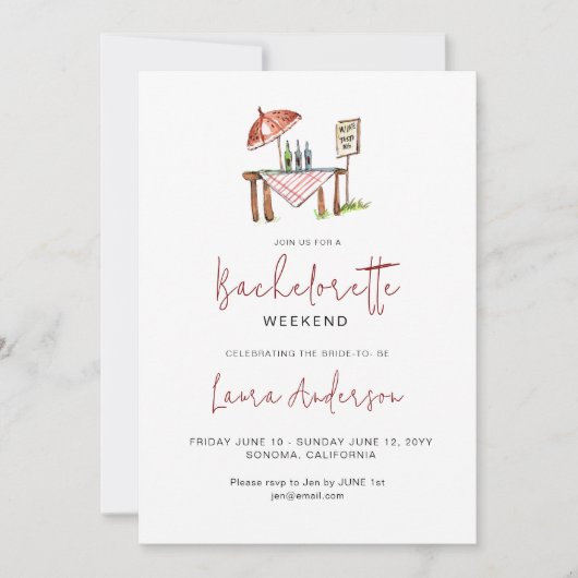 キュートなワインのテイスティングバチェロレッテ週末 招待状 (正面)