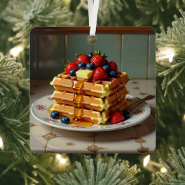 キュートなワッフルテーマのクリスマス メタルオーナメント