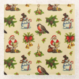 キュートなヴィンテージクリスマスエレメンツのガラスコースター ガラスコースター