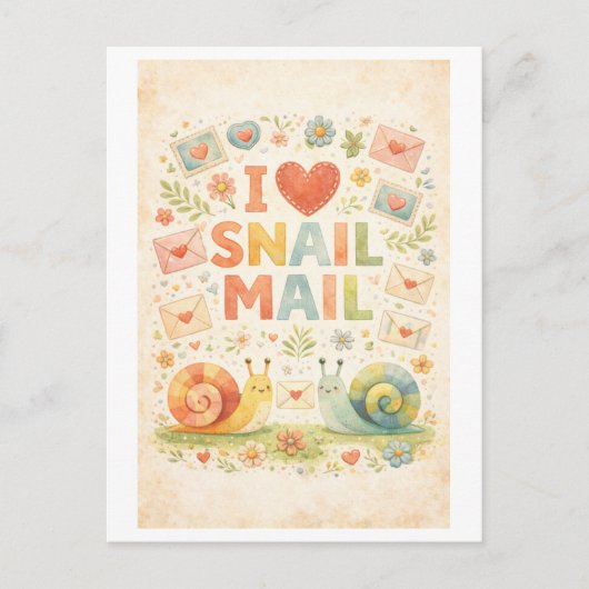 キュートなヴィンテージ "I Heart Snail Mail" ポストカード (正面)