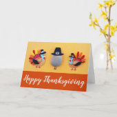 キュートな七面鳥の巡礼船感謝祭カード カード (黄色い花)