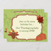 キュートな七面鳥感謝祭の最初の誕生日招待状 招待状 (正面/裏面)