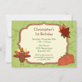 キュートな七面鳥感謝祭の最初の誕生日招待状 招待状 (裏面)