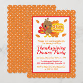 キュートな七面鳥感謝祭ディナーパーティー 招待状 (正面/裏面)