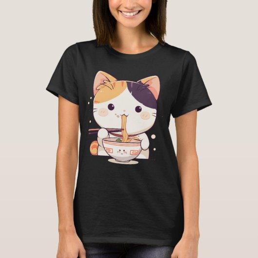 キュートな三毛猫ラーメン Tシャツ (正面)