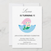 キュートな人魚の女王 海の中 1歳の誕生日  招待状 (正面)