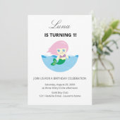 キュートな人魚の女王 海の中 1歳の誕生日  招待状 (スタンド正面)