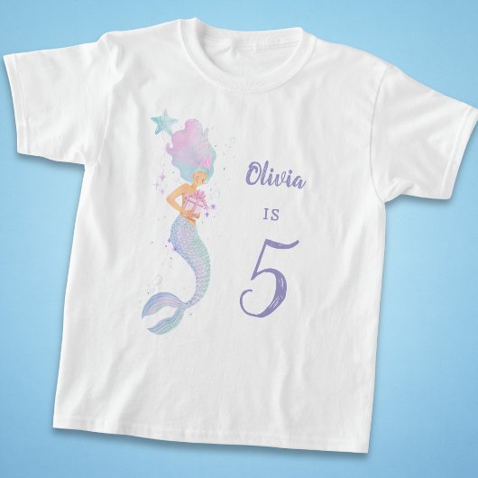 キュートな人魚の誕生日ガールTシャツ 5歳 Tシャツ