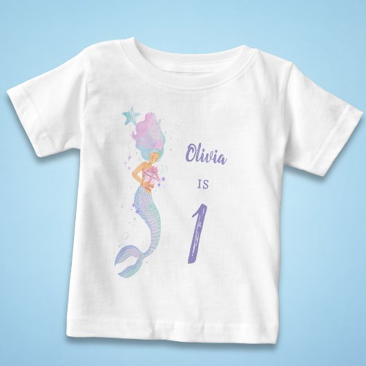 キュートな人魚の誕生日記念Tシャツ 1歳 ベビーTシャツ