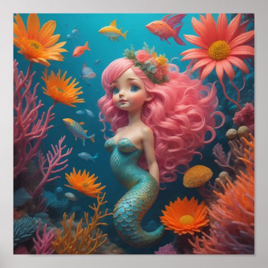 キュートな人魚姫 ピンク ポスター (正面)
