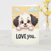 キュートな仔犬のカード カード (黄色い花)