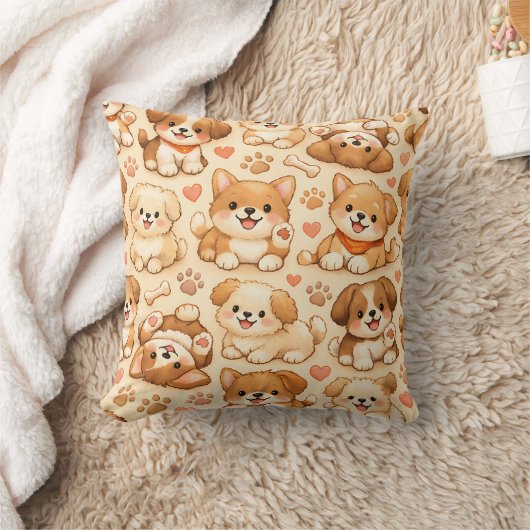キュートな仔犬のハート ウォーターカラーパターン (2) クッション (ブランケット)