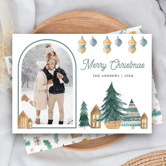 キュートな伝統的な北欧アーチ写真のクリスマス シーズンカード