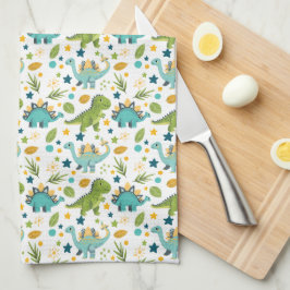 キュートな先史時代のジュラ紀の恐竜パターン キッチンタオル