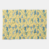 キュートな先史時代の恐竜のパターン黄色 キッチンタオル (横)
