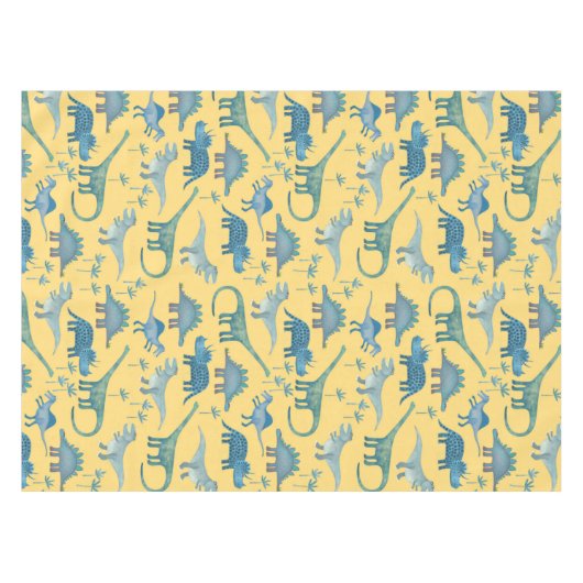 キュートな先史時代の恐竜のパターン黄色 テーブルクロス (正面(横))