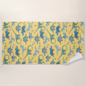 キュートな先史時代の恐竜のパターン黄色 ビーチタオル (正面)