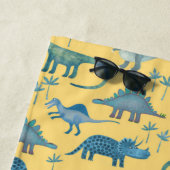 キュートな先史時代の恐竜のパターン黄色 ビーチタオル (インサイチュ)