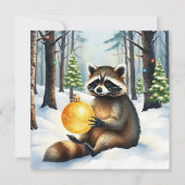 キュートな冬のアライグマとゴールドのオーナメント クリスマス (正面)