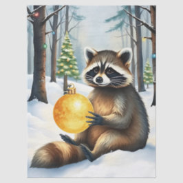 キュートな冬のアライグマとゴールドオーナメント クリスマス 薄葉紙