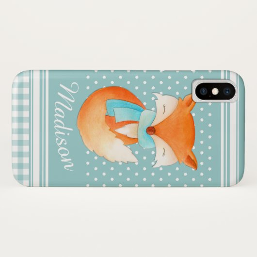 キュートな冬のキツネのグレーアクア Case-Mate iPhoneケース (裏面(横))