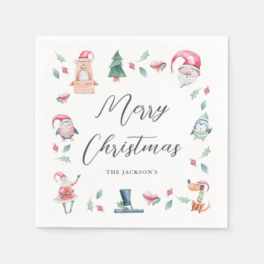 キュートな冬のクリスマスパーソナライズされた スタンダードカクテルナプキン (正面)