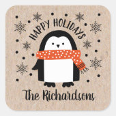 キュートな冬のクリスマスペンギン スクエアシール (正面)