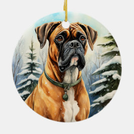 キュートな冬のクリスマスボクサー セラミックオーナメント