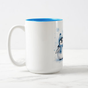 キュートな冬のペンギンのブルーアクセントコーヒーマグ   Adora ツートーンマグカップ