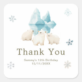 キュートな冬のホッキョクグマの誕生日パーティー スクエアシール