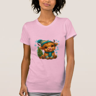 キュートな冬の高地の牛のクリスマスアート - あたたかな赤ちゃん Tシャツ