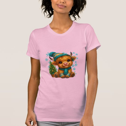 キュートな冬の高地の牛のクリスマスアート - あたたかな赤ちゃん Tシャツ (正面)