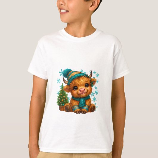 キュートな冬の高地牛のクリスマスアート - あたたかな赤ちゃん Tシャツ (正面)