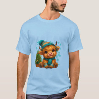 キュートな冬の高地牛のクリスマスアート - あったかベイビー Tシャツ