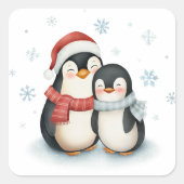 キュートな冬をテーマにしたペンギンの家族のクリスマス スクエアシール (正面)