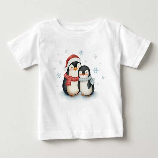 キュートな冬をテーマにしたペンギンの家族のクリスマス ベビーTシャツ (正面)