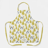 キュートな冬ペンギンのクリスマス金ゴールド エプロン (正面)