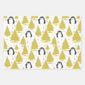 キュートな冬ペンギンピンクのクリスマス ラッピングペーパーシート (正面3)