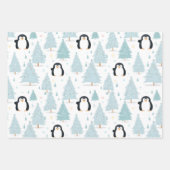 キュートな冬ペンギンピンクのクリスマス ラッピングペーパーシート (正面2)