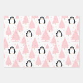 キュートな冬ペンギンピンクのクリスマス ラッピングペーパーシート (正面)