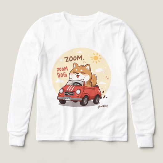 キュートな動物の車のデザインのキッズTシャツ - Zoom Zoom Fox (デザイン正面)