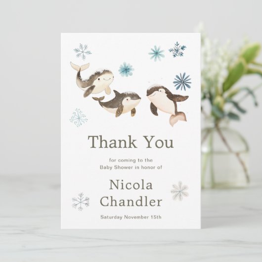 キュートな北極鯨の赤ちゃんシャワー サンキューカード (スタンド正面)