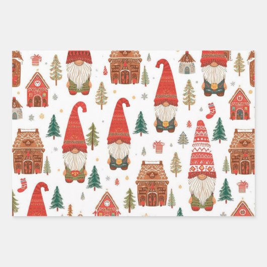 キュートな北欧クリスマス格言&ジンジャーブレッドヴィレッジ ラッピングペーパーシート (正面)