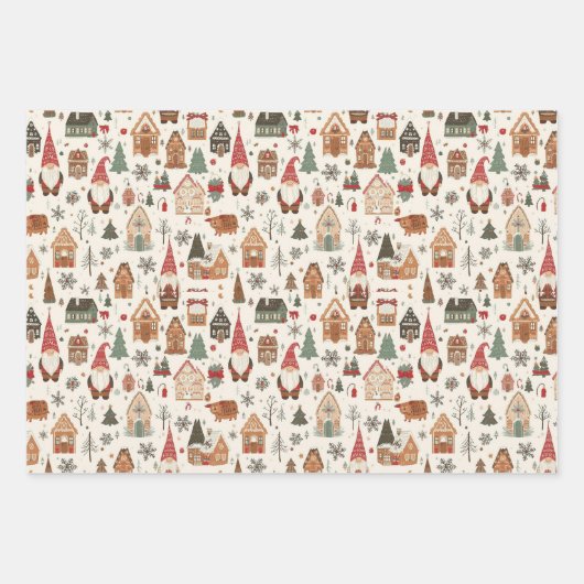 キュートな北欧クリスマス格言&ジンジャーブレッドヴィレッジ ラッピングペーパーシート (正面)