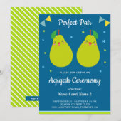 キュートな双子アクイカの「Perfect Pair Cute Pear Twins Aqiqah」 招待状 (正面/裏面)